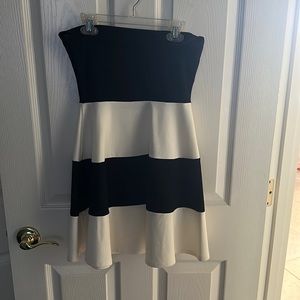 Strapless chic black and white mini dress